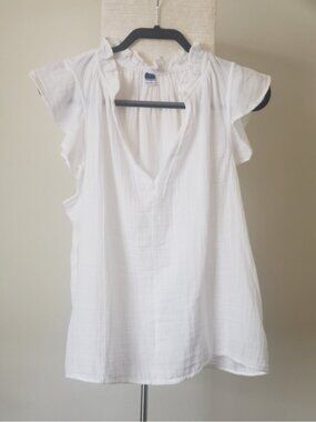 Old Navy White Ruffle Cap Sleeve Blouse 100% Cotton Medium